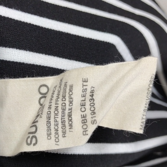 Suncoo Paris Celeste Black White Striped Short Sleeve Mini T-Shirt Dress - Picture 7 of 12